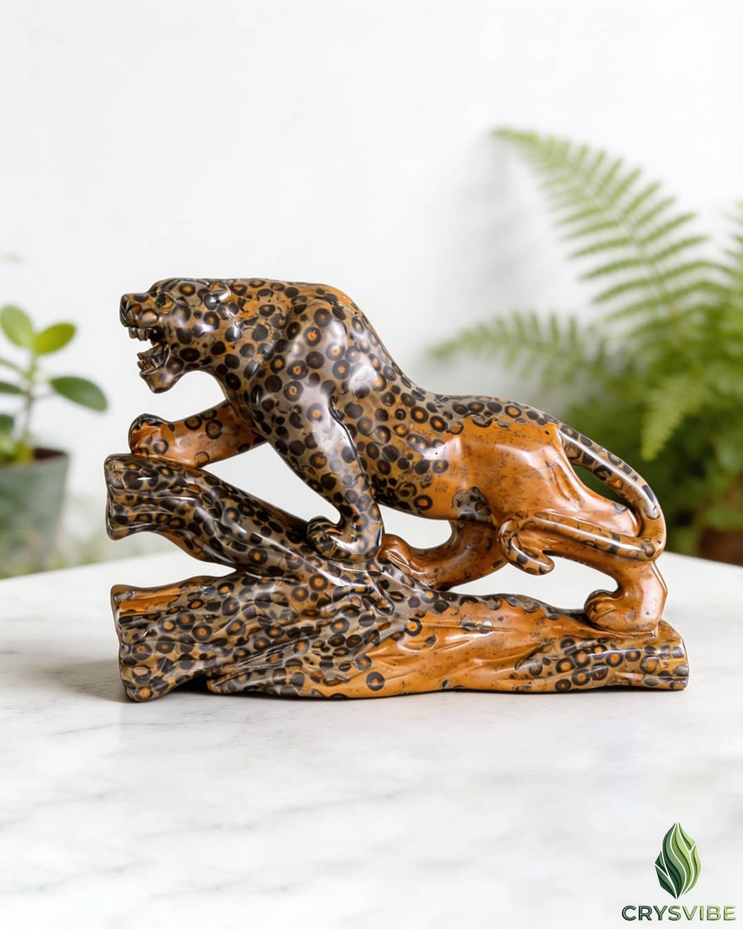 Polished crystal leopard sculpture for home decor and collectors