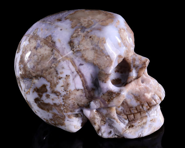 3.0" Natural Blue Sakura Agate Hand Carved Crystal Realistic Skull Sculpture