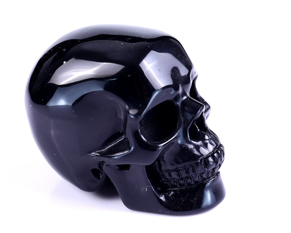 Natural Black Obsidian Hand Carved Crystal Realistic Skull Sculpture
