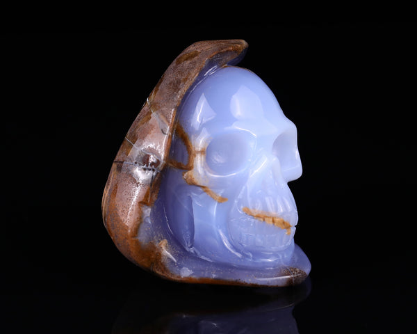 Natural Blue Chalcedony Hand Carved Crystal Mineral Specimen Skull Sculpture