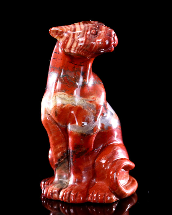 Natural Red Jasper Hand Carved Crystal Leopard Sculpture