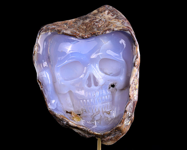 8.2" Blue Chalcedony Hand Carved Crystal Mineral Specimen Skull Sculpture