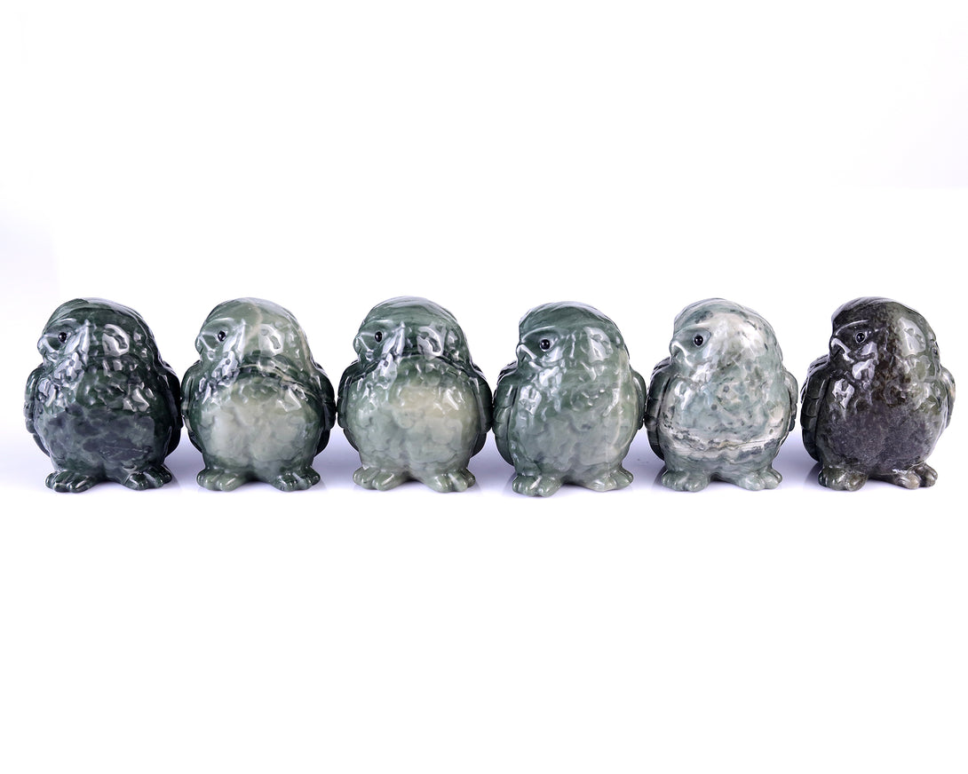 2.4" Jiulong Jade Hand Carved Crystal Owl Sculpture crysvibe