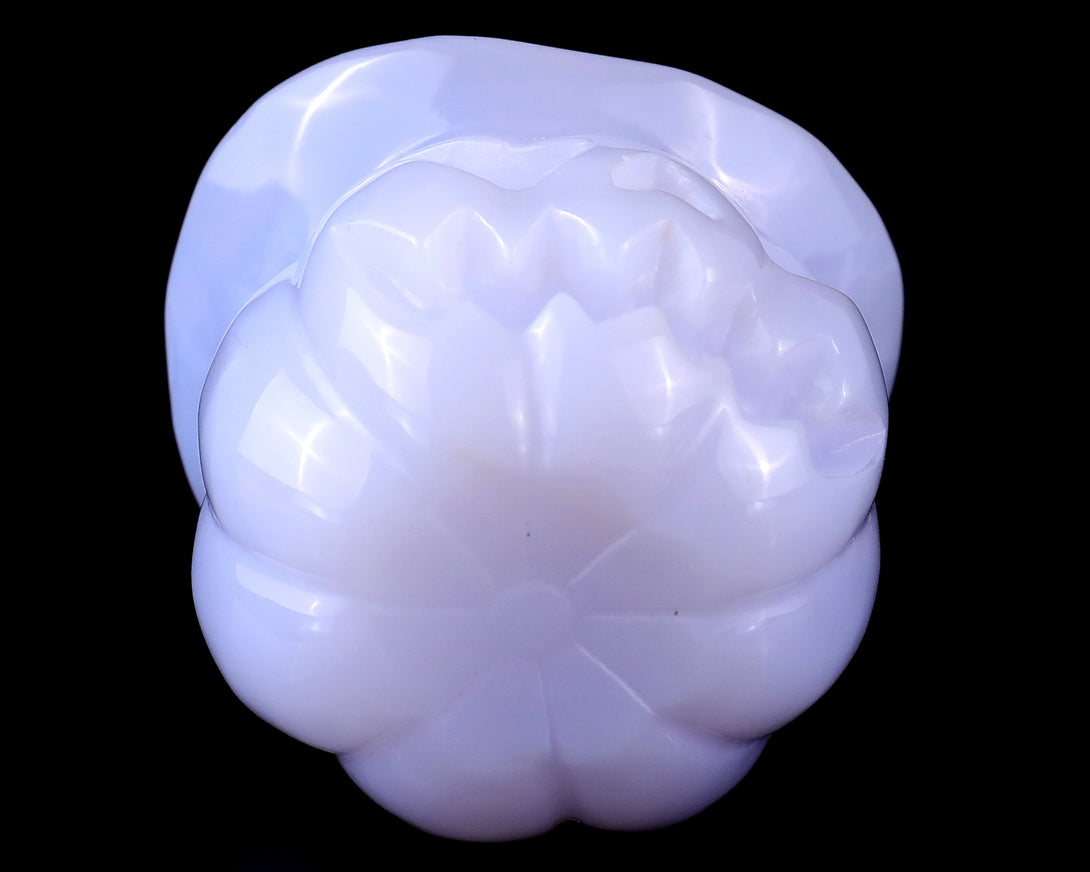 3.3” Natural Blue Chalcedony Hand Carved Crystal Wizard Pumpkin Sculpture, Halloween Gift crysvibe