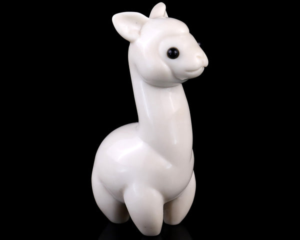 3.7" Natural White Jade Hand Carved Crystal Alpaca Sculpture