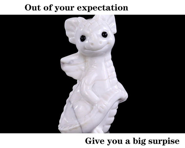 3.5" White Jade Hand Carved Crystal Baby Dragon Sculpture