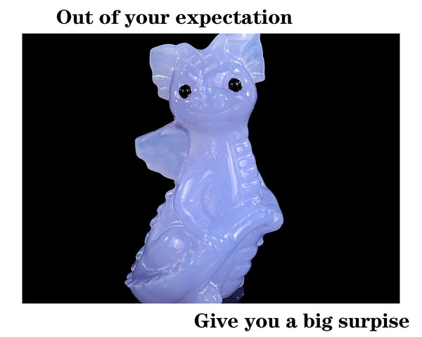 3.5" Blue Chalcedony Hand Carved Crystal Baby Dragon Sculpture