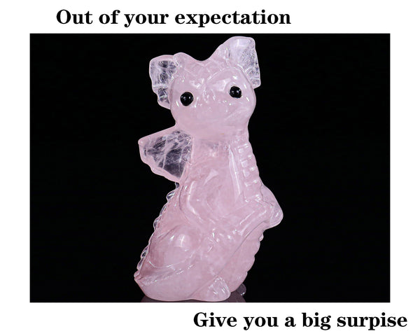 3.5" Rose Quartz Hand Carved Crystal Baby Dragon Sculpture