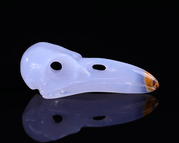 Natural Blue Chalcedony Hand Carved Crystal Raven Skull Sculpture