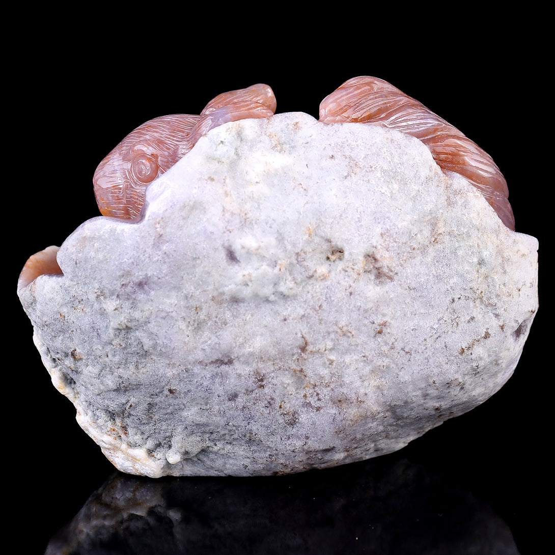 4.6" Chalcedony Hand Carved Crystal Squirrel Sculpture crysvibe