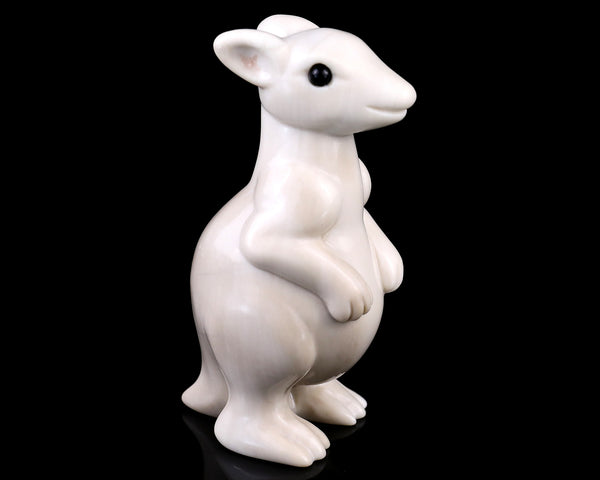 3.6" Natural White Jade Hand Carved Crystal Kangaroo Sculpture