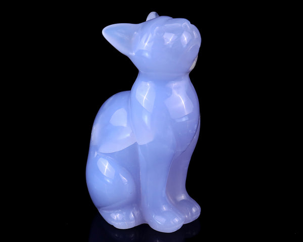 3.0" Blue Chalcedony Hand Carved Crystal Cat Sculpture