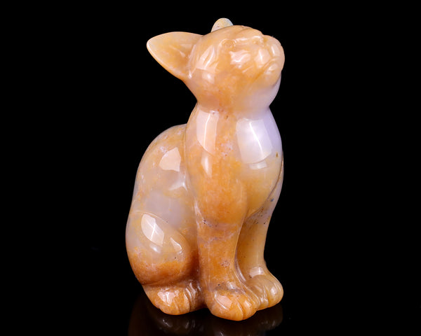 3.0" Chalcedony Hand Carved Crystal Cat Sculpture