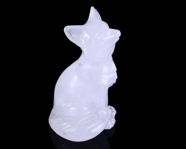 Natural Angolan Quartz Hand Carved Crystal Fox Sculpture