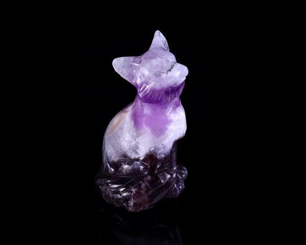 Natural Dream Amethyst Hand Carved Crystal Fox Sculpture