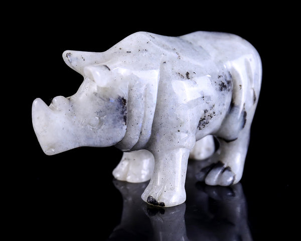 Natural Labradorite Hand Carved Crystal Rhinoceros Sculpture