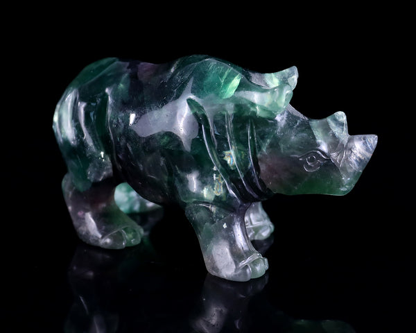 Natural Fluorite Hand Carved Crystal Rhinoceros Sculpture