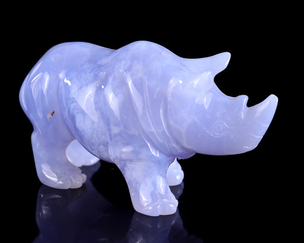 Natural Blue Chalcedony Hand Carved Crystal Rhinoceros Sculpture