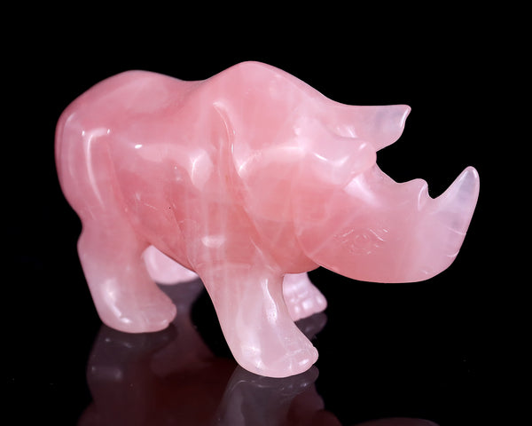 Natural Rose Quartz Hand Carved Crystal Rhinoceros Sculpture