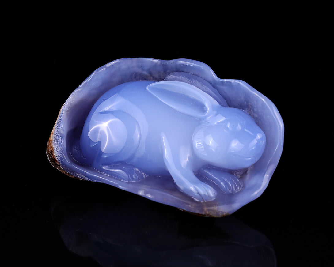 5.0" Blue Chalcedony Hand Carved Crystal Rabbit Sculpture crysvibe