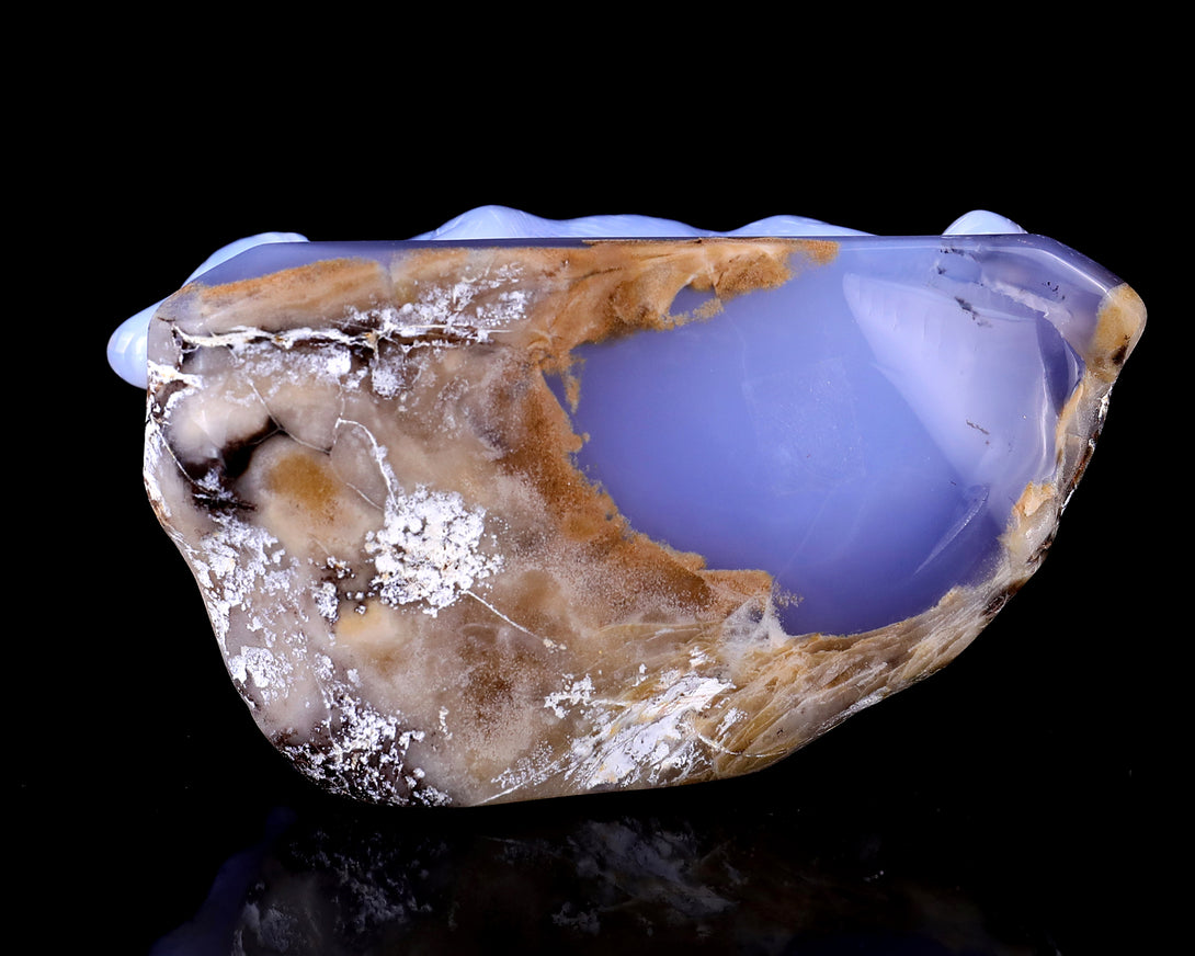 5.0" Blue Chalcedony Hand Carved Crystal Wolves Sculpture crysvibe