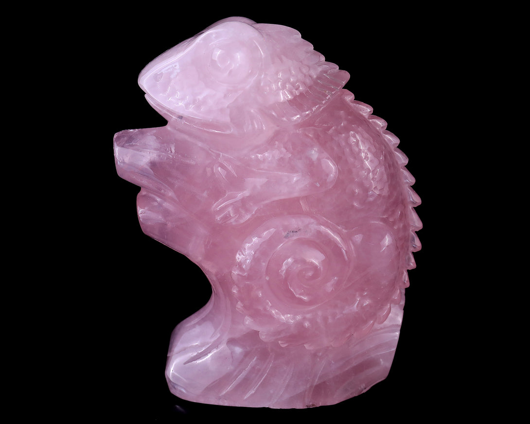 5.0" Rose Quartz Hand Carved Crystal Lizard Sculpture crysvibe
