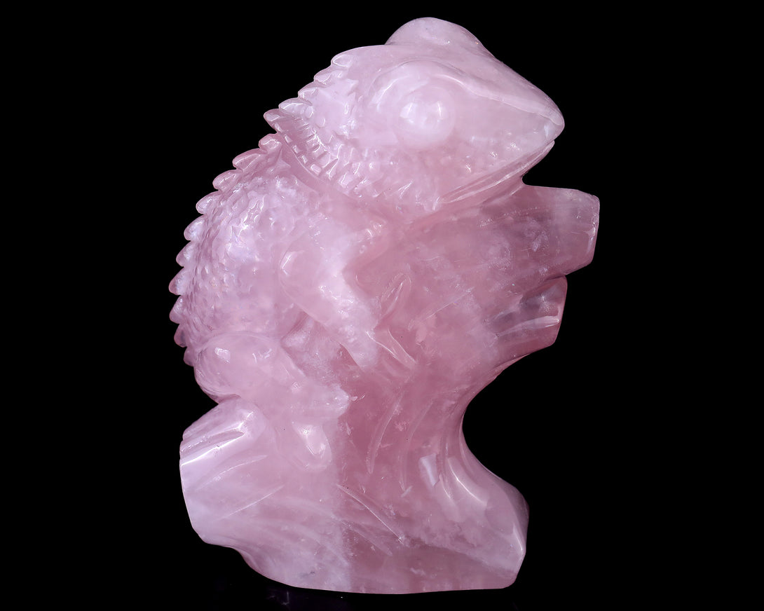 5.0" Rose Quartz Hand Carved Crystal Lizard Sculpture crysvibe