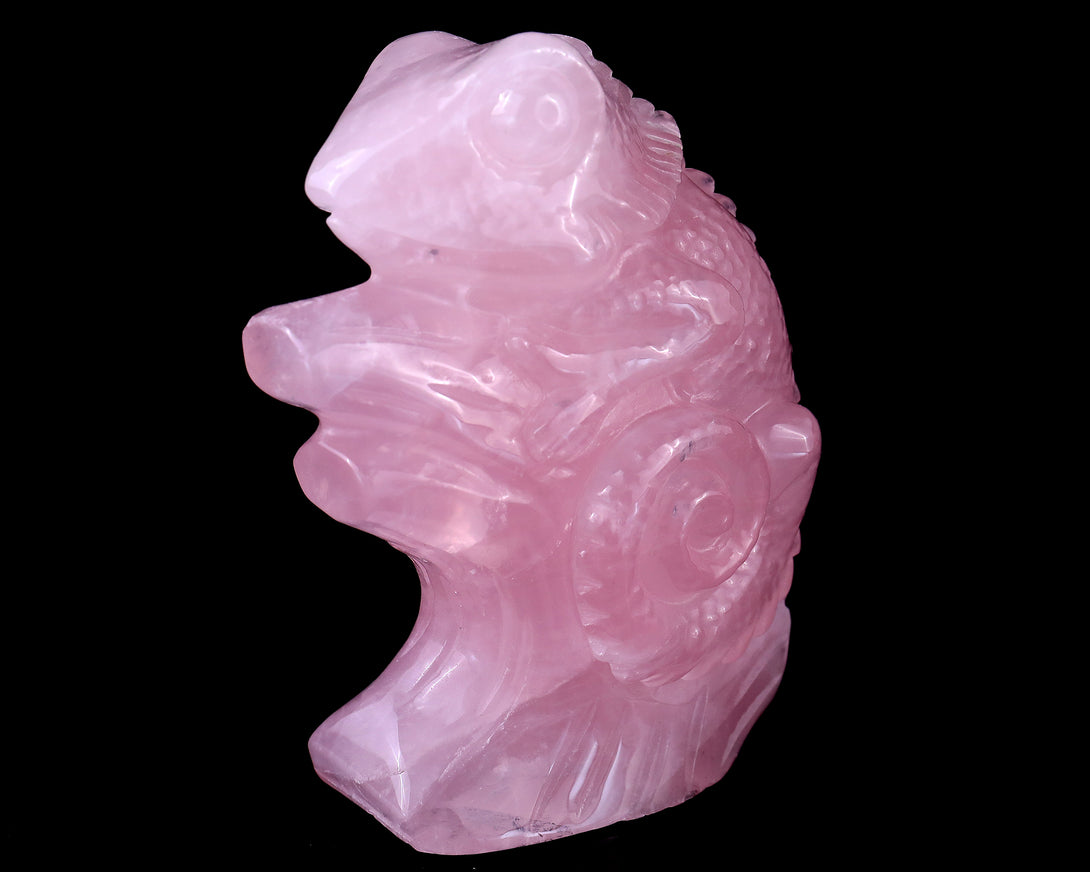 5.0" Rose Quartz Hand Carved Crystal Lizard Sculpture crysvibe