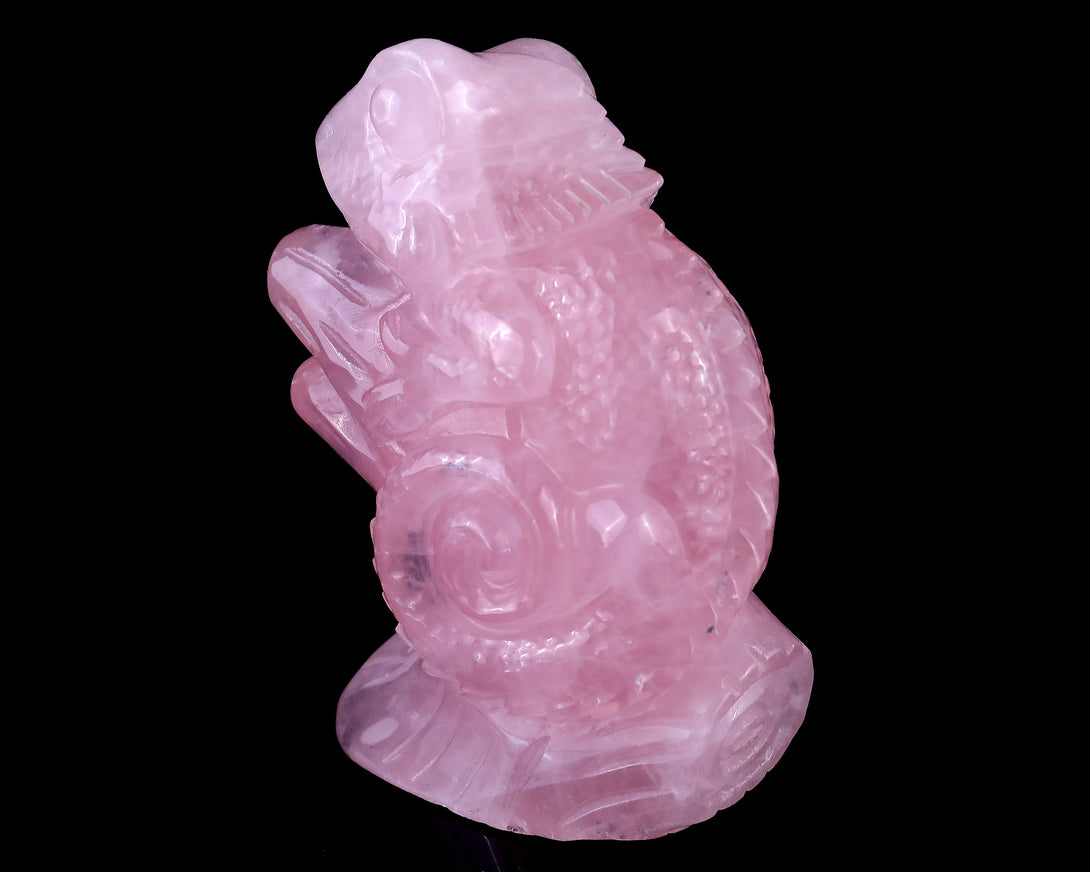 5.0" Rose Quartz Hand Carved Crystal Lizard Sculpture crysvibe