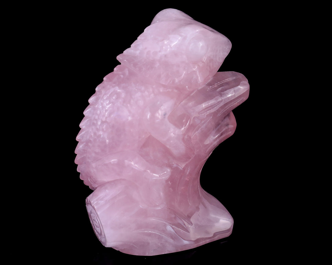 5.0" Rose Quartz Hand Carved Crystal Lizard Sculpture crysvibe