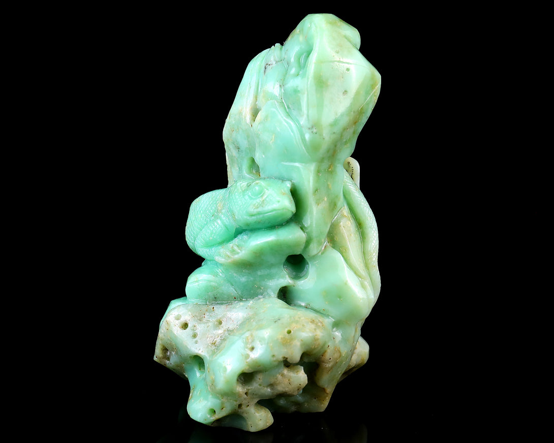 5.2" Green Opal Hand Carved Crystal Lizard Sculpture crysvibe