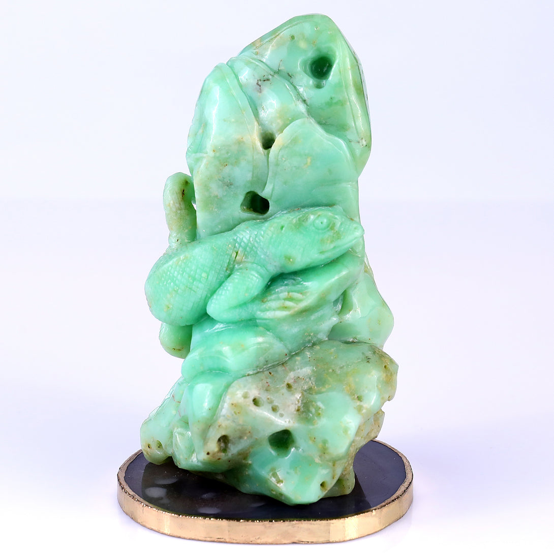 5.2" Green Opal Hand Carved Crystal Lizard Sculpture crysvibe