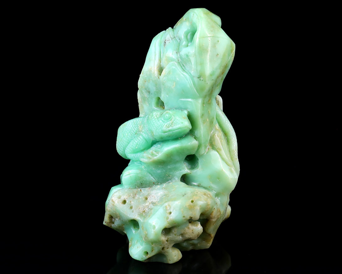 5.2" Green Opal Hand Carved Crystal Lizard Sculpture crysvibe