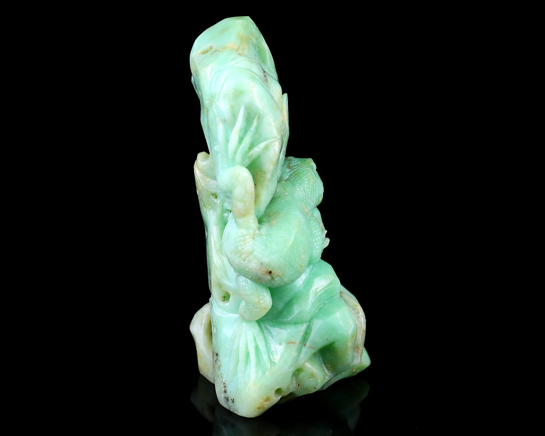 5.2" Green Opal Hand Carved Crystal Lizard Sculpture crysvibe