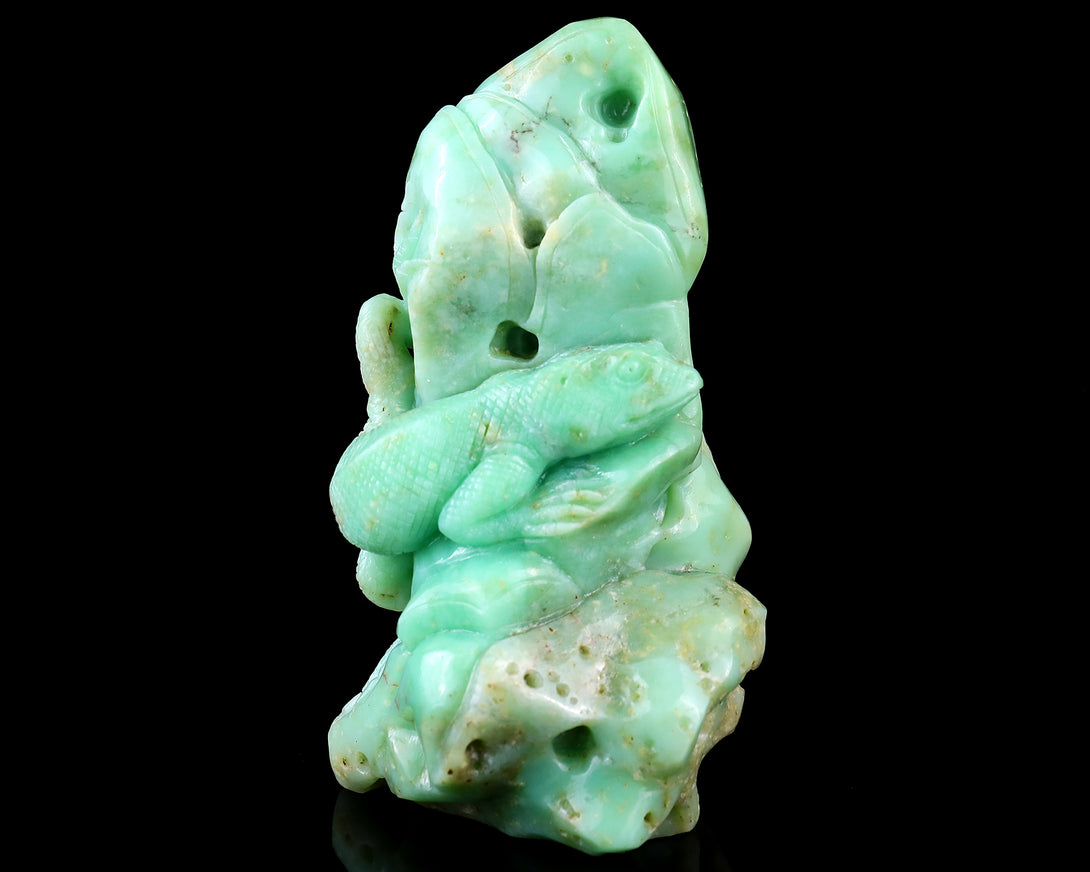 5.2" Green Opal Hand Carved Crystal Lizard Sculpture crysvibe
