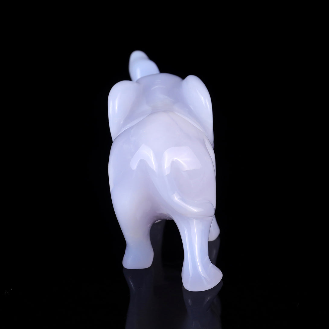 5.3" Blue Chalcedony Hand Carved Crystal Elephant Sculpture crysvibe