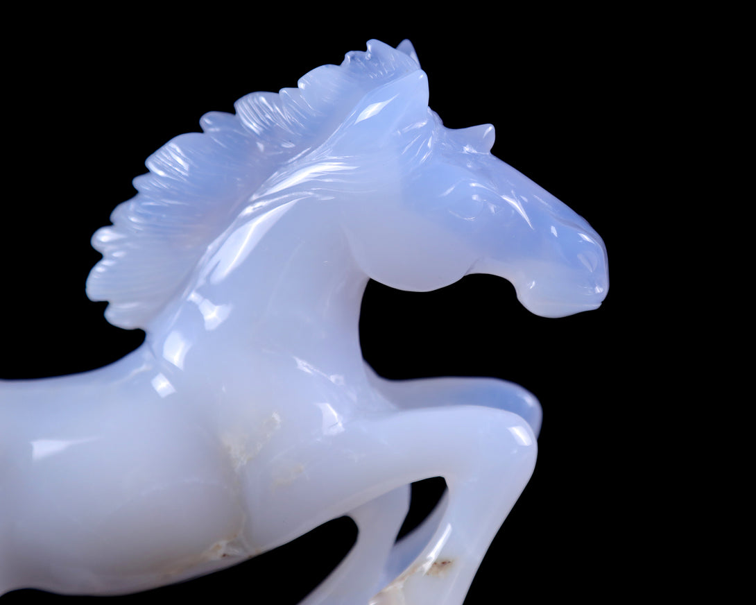 5.4" Blue Chalcedony Hand Carved Crystal Horse Sculpture crysvibe