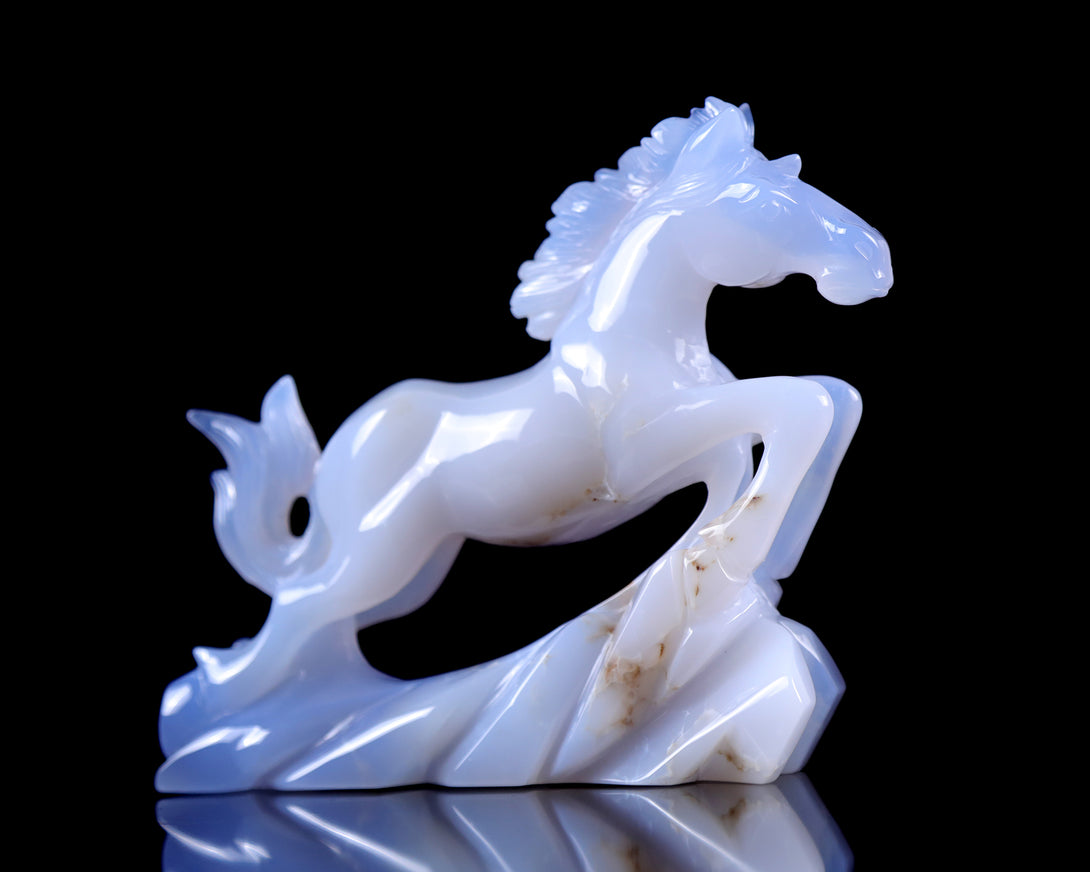 5.4" Blue Chalcedony Hand Carved Crystal Horse Sculpture crysvibe