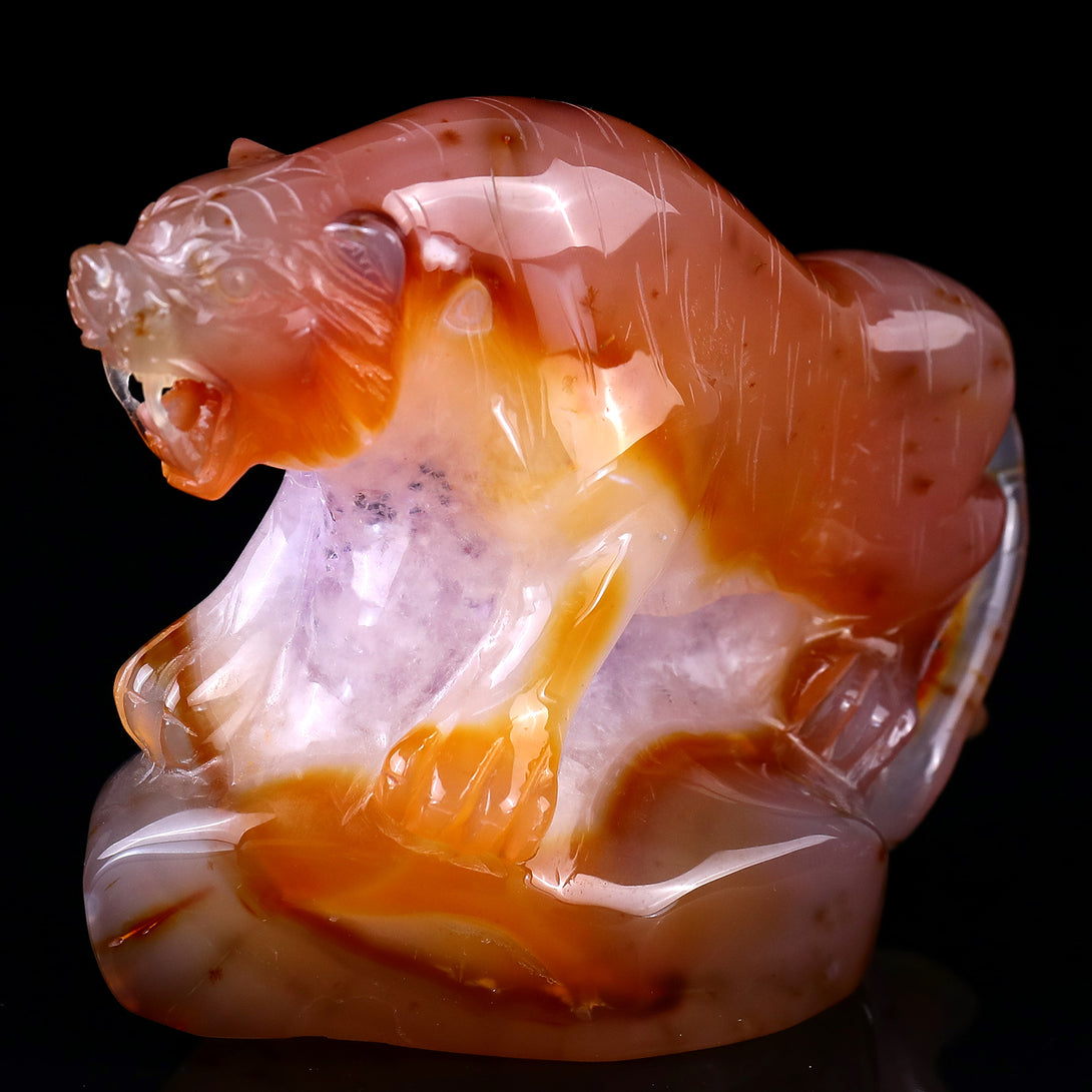 5.6" Red Geode Agate Hand Carved Crystal Tiger Sculpture crysvibe