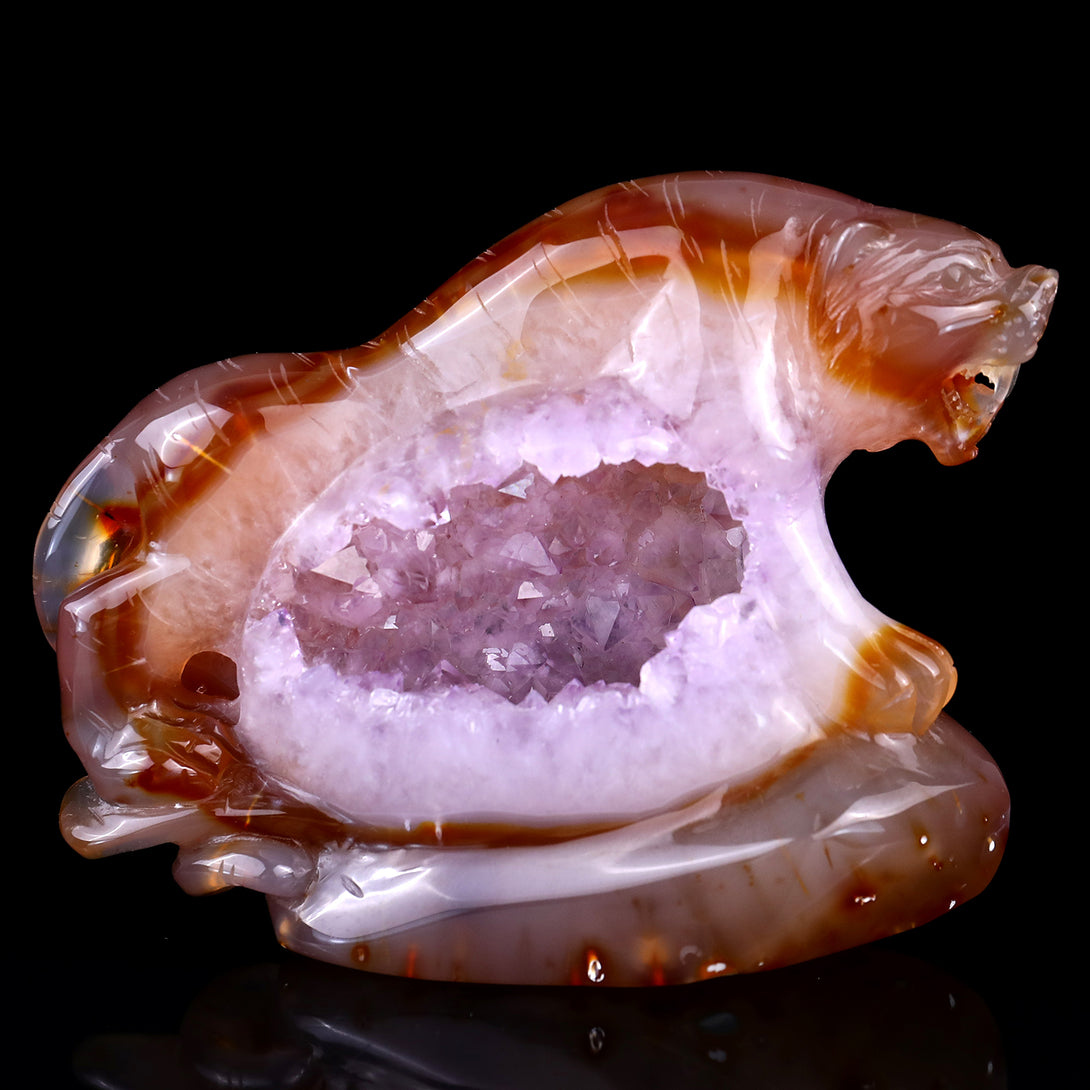 5.6" Red Geode Agate Hand Carved Crystal Tiger Sculpture crysvibe