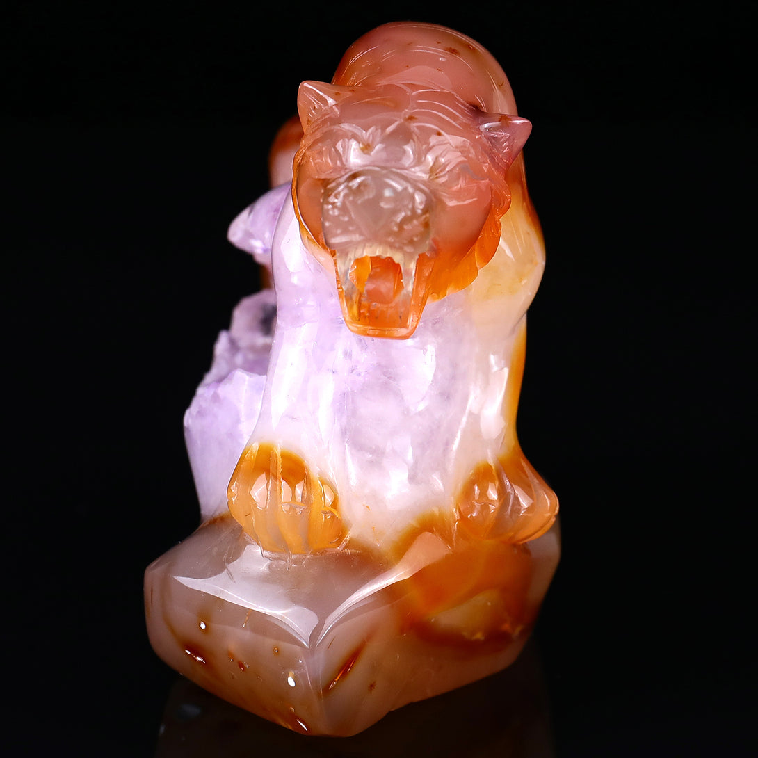 5.6" Red Geode Agate Hand Carved Crystal Tiger Sculpture crysvibe