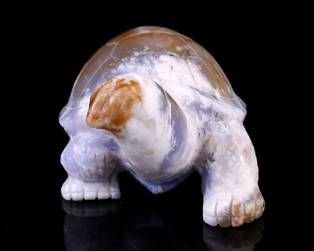 5.7" Blue Chalcedony Hand Carved Crystal Turtle Sculpture crysvibe