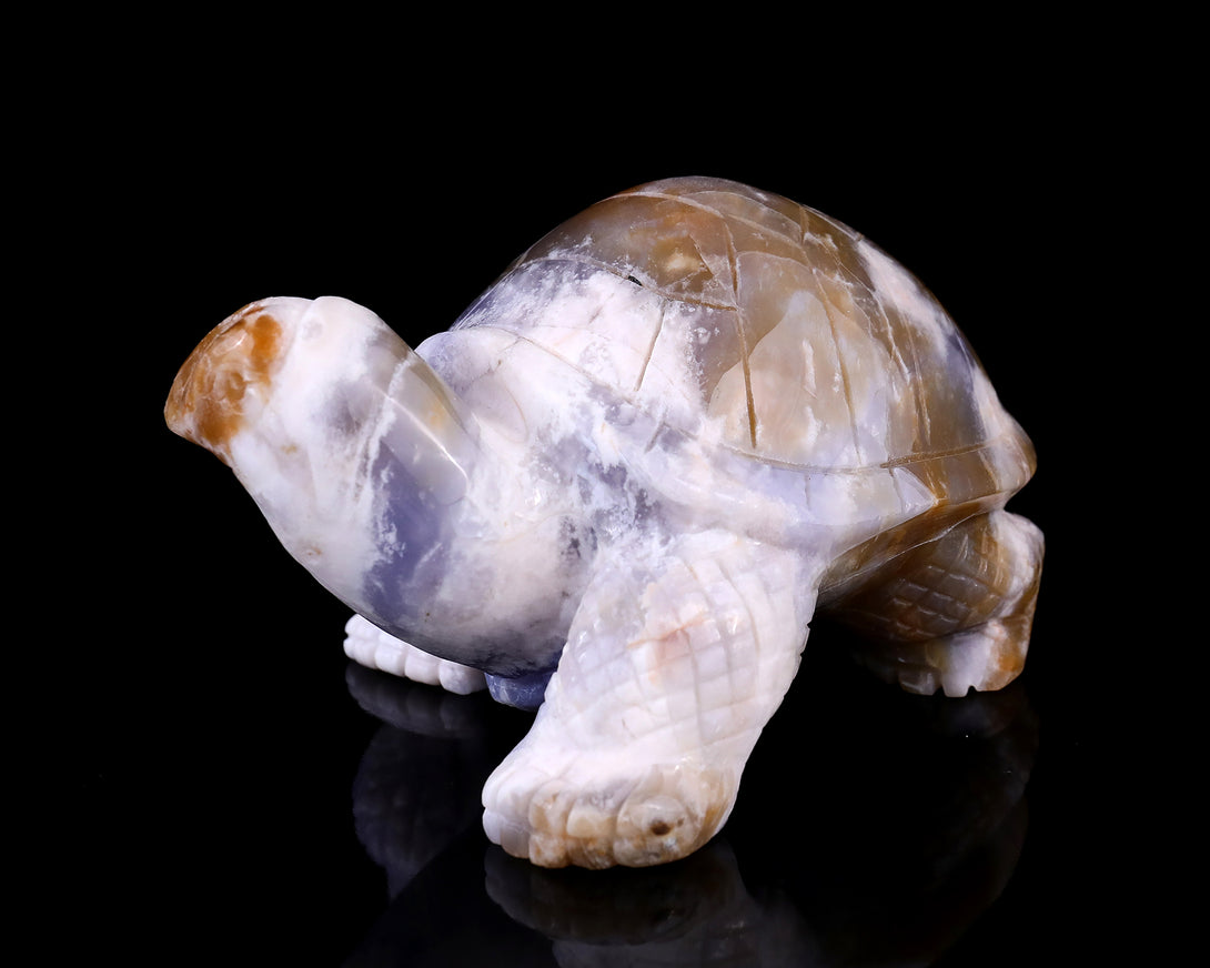 5.7" Blue Chalcedony Hand Carved Crystal Turtle Sculpture crysvibe