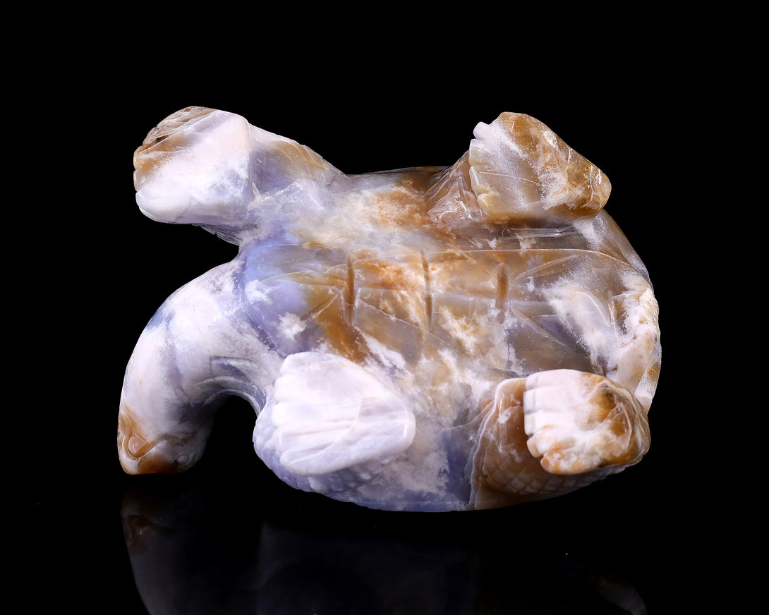 5.7" Blue Chalcedony Hand Carved Crystal Turtle Sculpture crysvibe