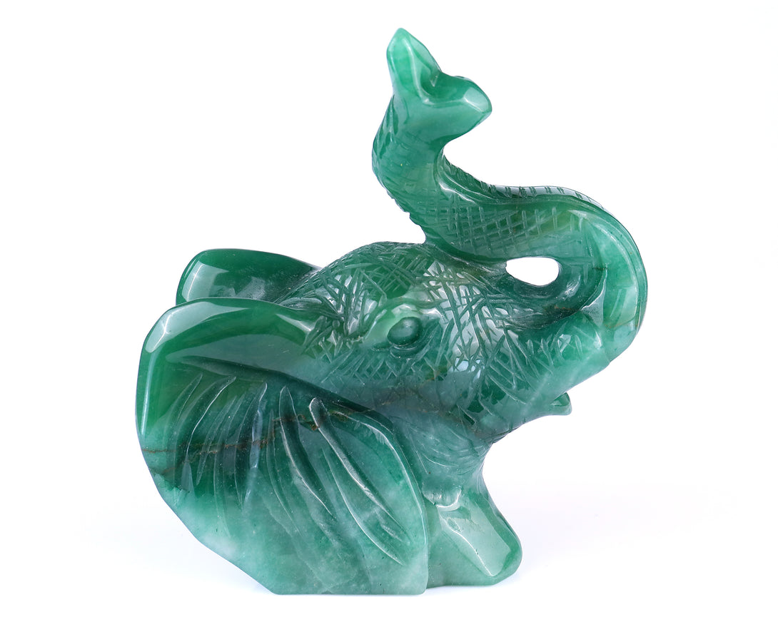 5.9" Green Aventurine Hand Carved Crystal Elephant Sculpture crysvibe