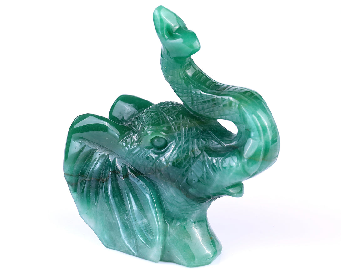 5.9" Green Aventurine Hand Carved Crystal Elephant Sculpture crysvibe
