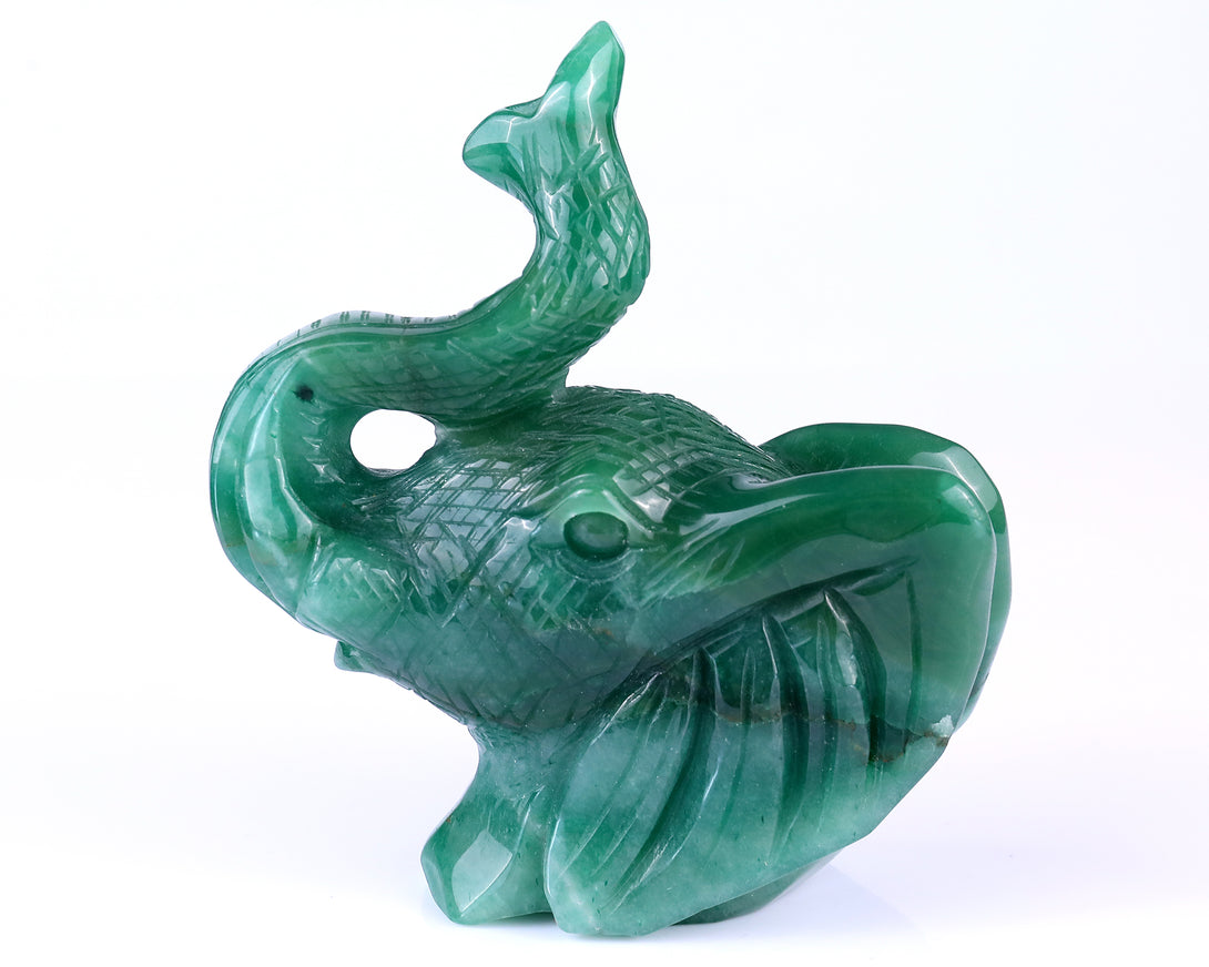 5.9" Green Aventurine Hand Carved Crystal Elephant Sculpture crysvibe