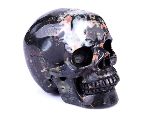 Natural Plum Blossom Jade Hand Carved Crystal Realistic Skull Sculpture
