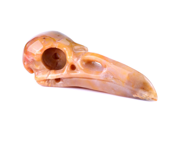 Natural Chalcedony Hand Carved Crystal Raven Skull Sculpture