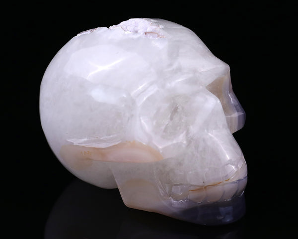 Natural Geode Agate Hand Carved Crystal Realistic Skull Sculpture